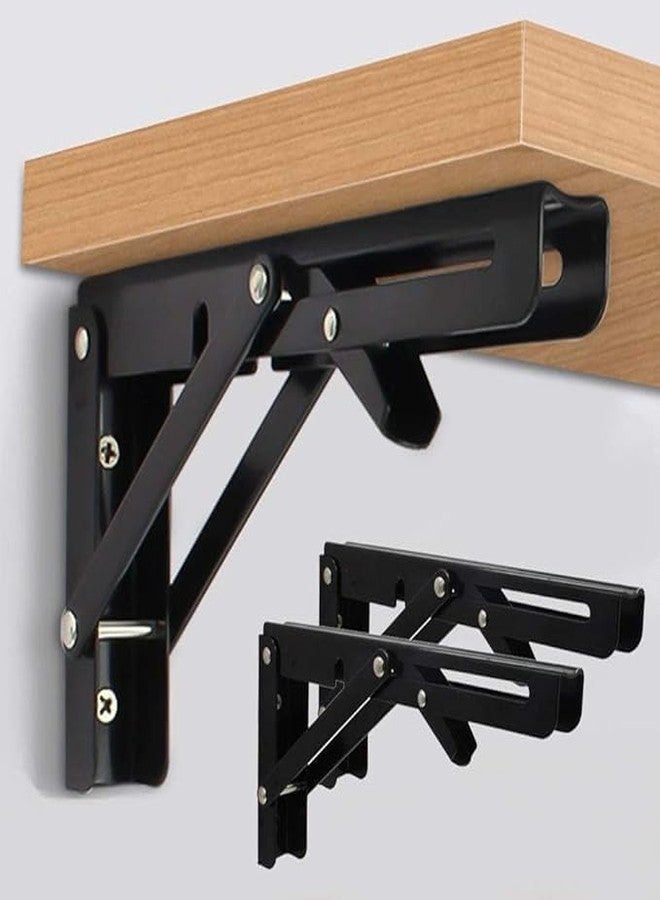 BOSCO® 24-Inch Heavy Duty Folding Shelf Brackets - Wall Mounted Table & Shelf Supports Stainless Steel with Matte Black Finish Space Saving Hinges, 200 lbs Load Capacity - Pair with Fittings - Image 1